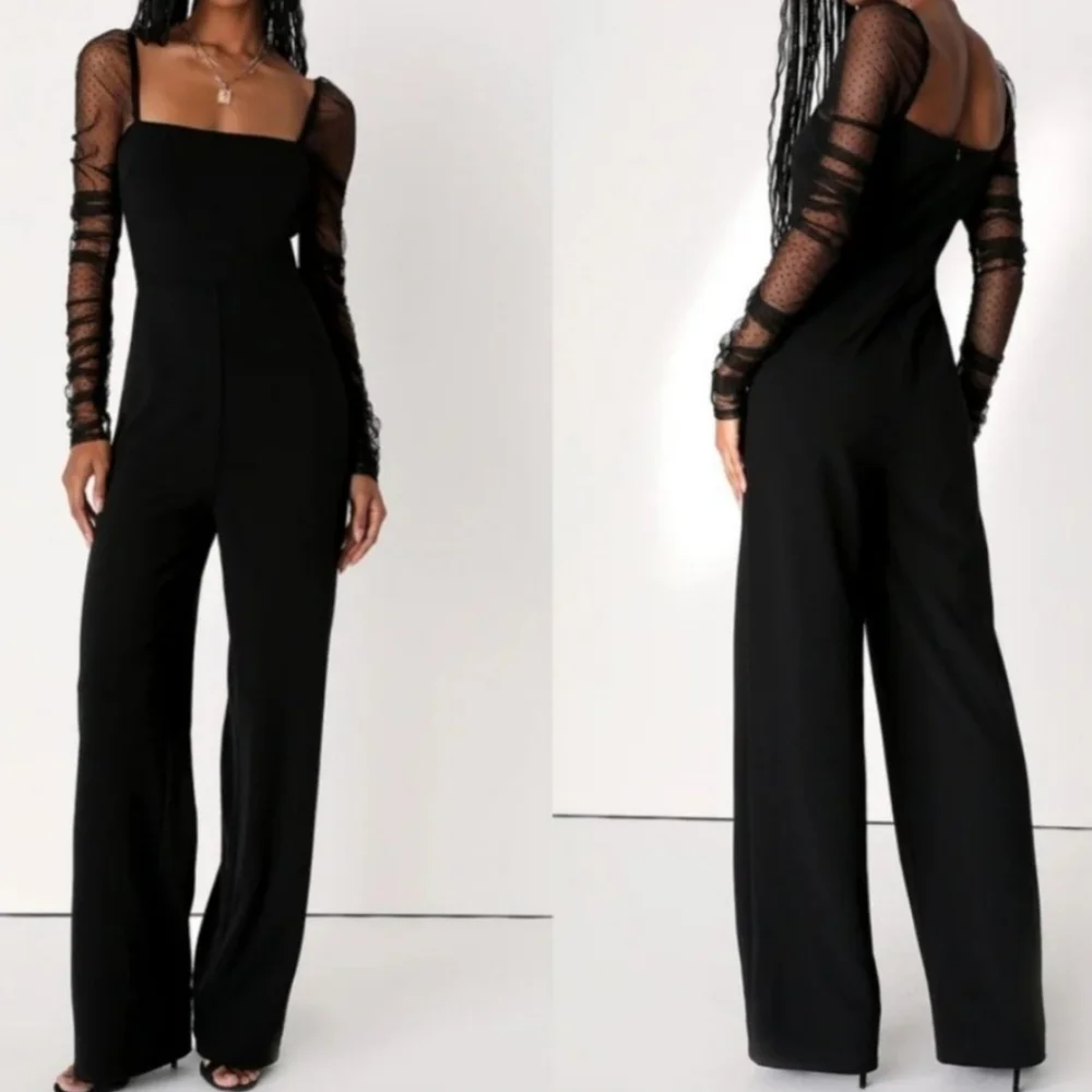 Lulu's Black Mesh Sleeve Jumpsuit - Picture 1 of 8